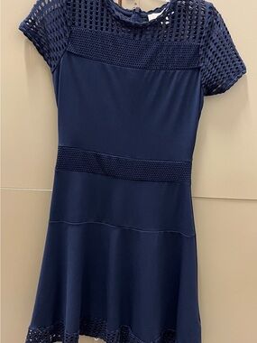 Michael Kors Navy Blue Eyelet Short Sleeve Fit-and-Flare Dress